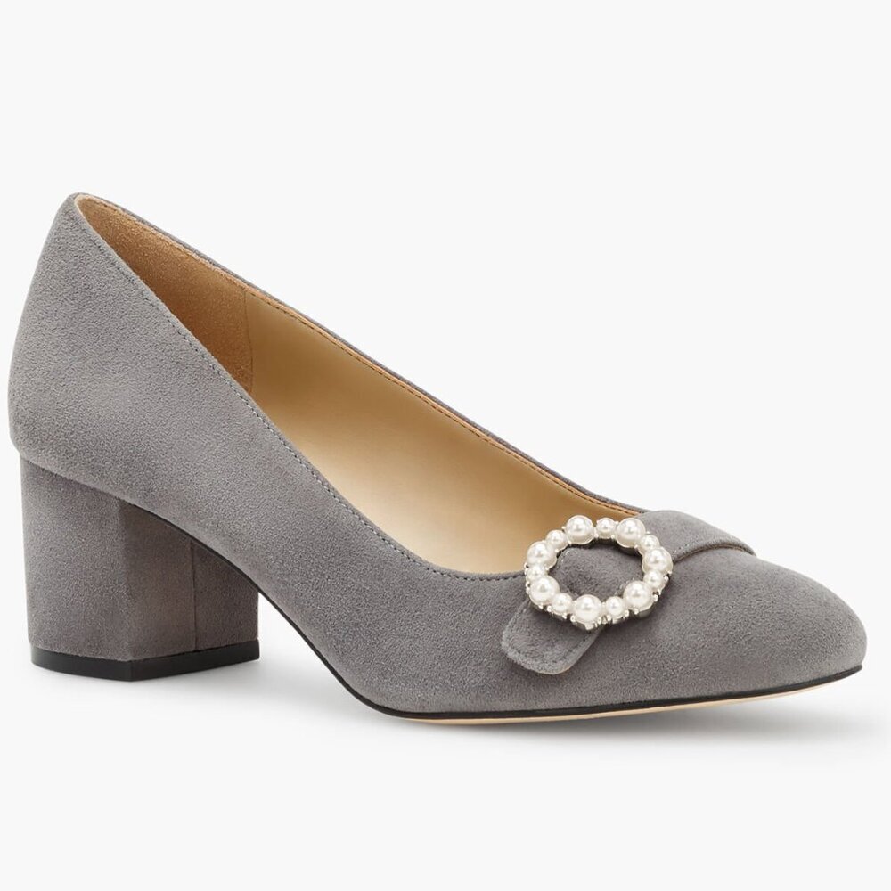 Talbots Isa Pearl Buckle Leather Block Heel Grey Pumps Women's Size 11 Business